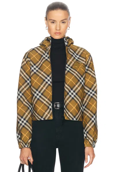 Burberry Zip Up Jacket With Hood In Oxide Ip Check