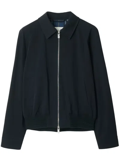 Burberry Long Sleeved Zip-up Shirt Jacket In Blue