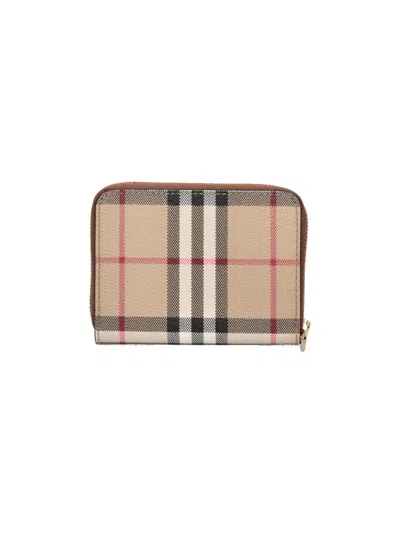 Burberry Zip Wallet "check" In Beige