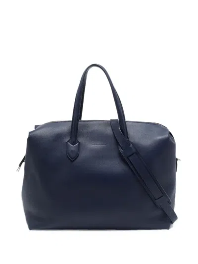 Pre-owned Burberry Zip-detail Leather Duffel Bag In Blue