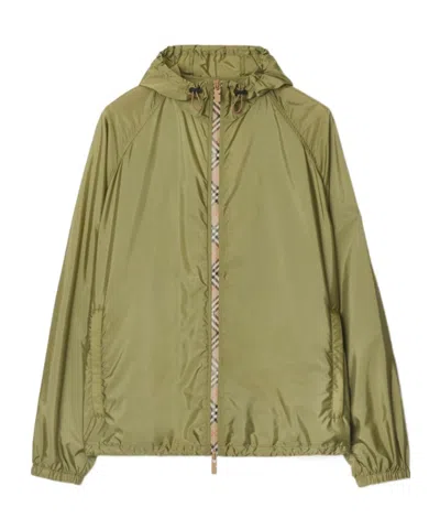 Burberry Men Nylon Jacket With Ekd Patch In Green