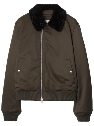 Burberry Cotton And Shearling Bomber Jacket In Otter
