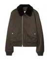 Burberry Zipped Shearling-collar Bomber Jacket In Brown