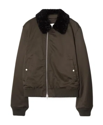 Burberry Zipped Shearling-collar Bomber Jacket In Brown