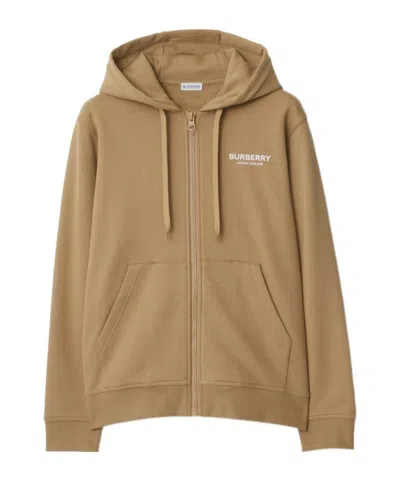 Burberry Zipper Hooded Sweatshirt In Brown