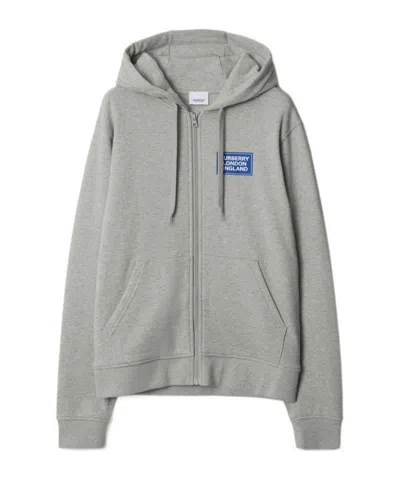 Burberry Zippered Hooded Sweatshirt In Gray