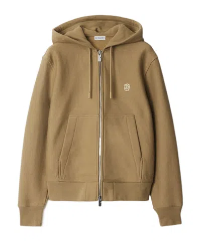 Burberry Zippered Hooded Sweatshirt In Teddy Bear Brown