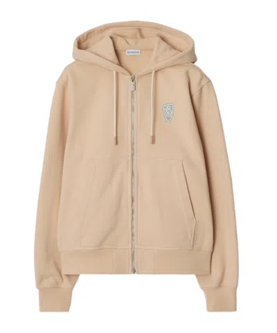 BURBERRY BURBERRY EKD MOTIF ZIP-UP DRAWSTRING HOODIE