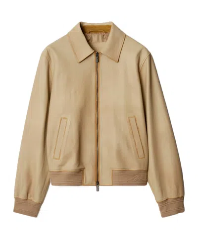 Burberry Zippered Leather Jacket In Nude