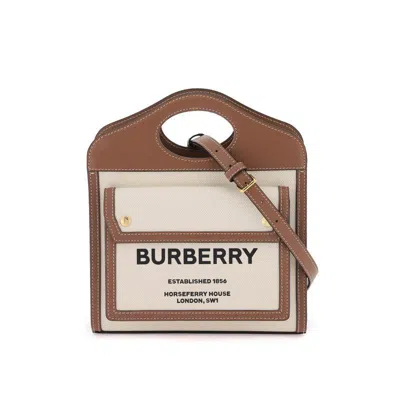 Burberry Mini Two-tone Pocket Bag In Natural/malt Brown