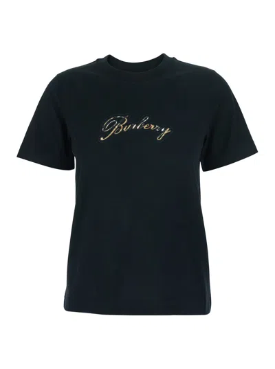 Burberry -inspired Crewneck T-shirt With Front Logo Lettering In Black