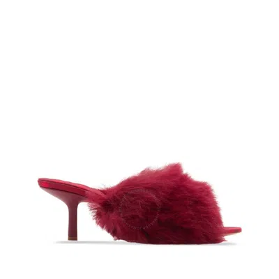 BURBERRY BURBERRYMINNIE 65MM HEEL OPEN-TOE SHEARLING SANDALS