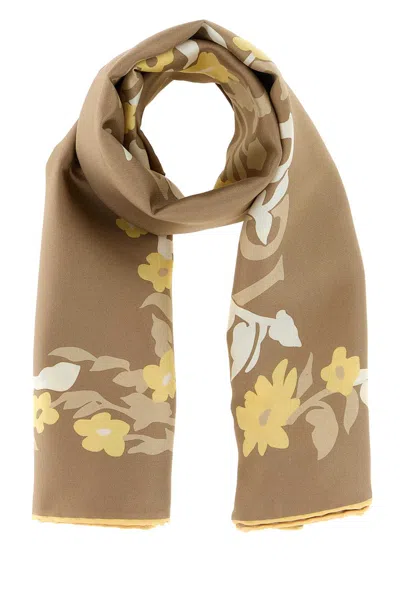 Burberry -style Silk Foulard Scarf 90 X 90 Cm In Brown