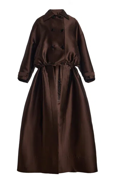 Burc Akyol Convertible Satin Bomber Coat In Brown