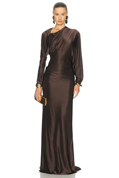 Burc Akyol Draped Jersey Caryatid Dress In Brown