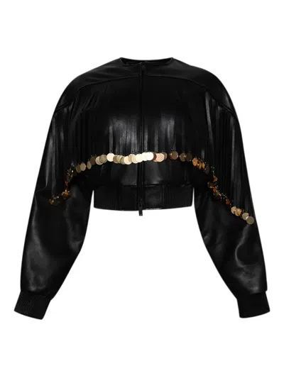 Burc Akyol Fringed Cropped Leather Jacket In Black