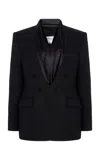 Burc Akyol Open Heart Silk-trimmed Grain De Poudre Wool Blazer In Black