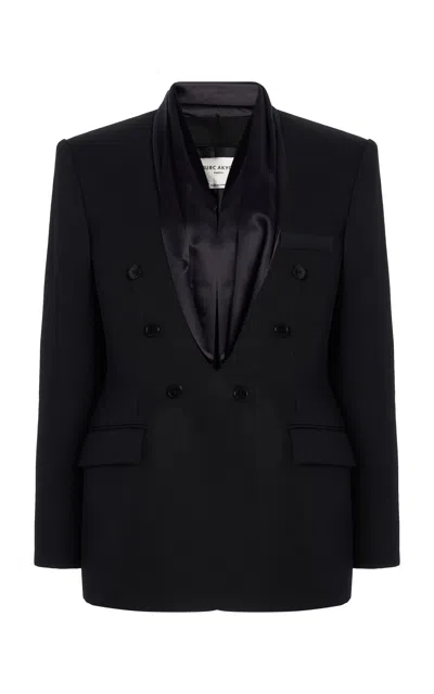 Burc Akyol Open Heart Silk-trimmed Grain De Poudre Wool Blazer In Black