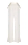 Burc Akyol Peplum Satin-trimmed Grain De Poudre Wool Pants In White