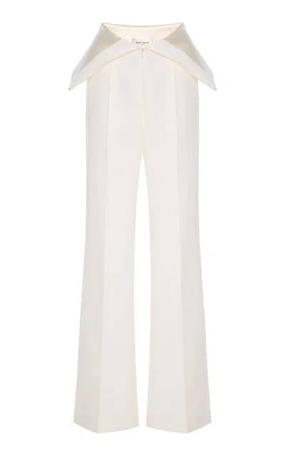 Burc Akyol Peplum Satin-trimmed Grain De Poudre Wool Pants In White