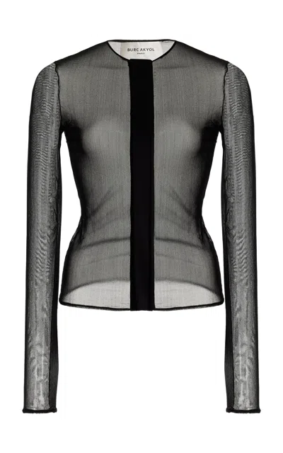 Burc Akyol Sheer Silk-blend Cardigan In Black