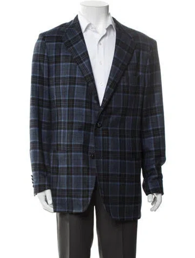 Pre-owned Burdi Silk Plaid Print Blazer In Blue