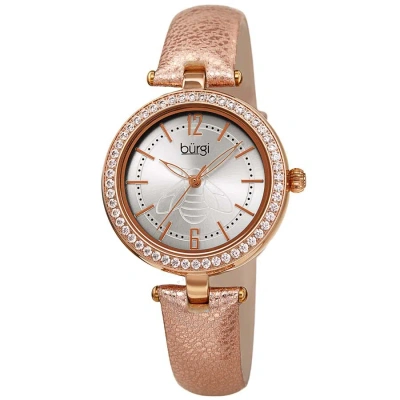 Burgi Crystal Silver Dial Gold Leather Ladies Watch Bur235rg In Gold / Gold Tone / Silver / Skeleton