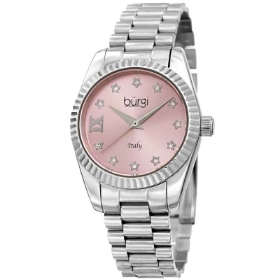 Burgi Designer Quartz Crystal Pink Dial Ladies Watch Bur194sspk In Metallic