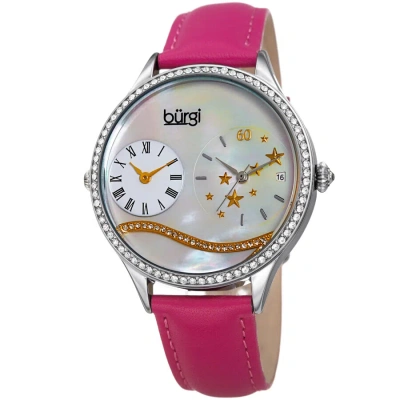 Burgi Dual Time Quartz Crystal White Dial Ladies Watch Bur184pk In Pink