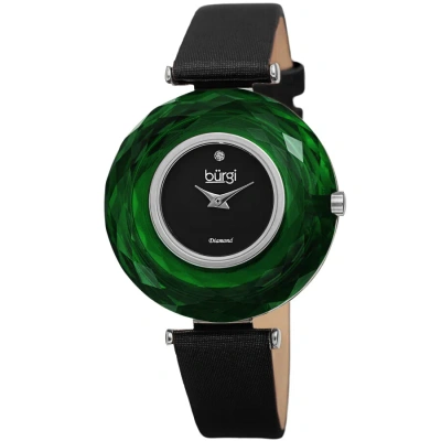 Burgi Faceted Crystal Bezel Diamond Black Dial Ladies Watch Bur252gn In Green