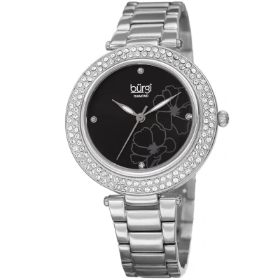 Burgi Flower Marker Diamond Crystal Black Dial Ladies Watch Bur179ssb In Metallic