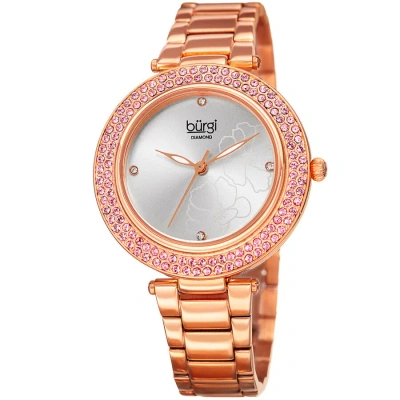 Burgi Flower Marker Diamond Crystal Silver Dial Ladies Watch Bur179rg In Pink