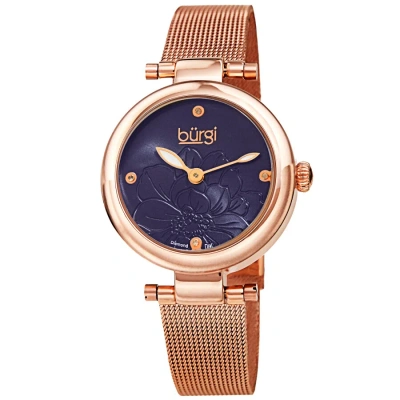 Burgi Flower Marker Quartz Diamond Blue Dial Ladies Watch Bur260rgbu In Gold