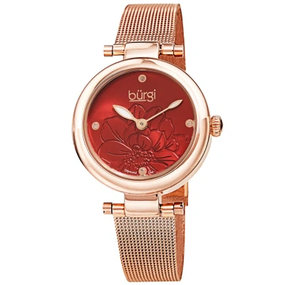 Burgi Flower Marker Quartz Diamond Red Dial Ladies Watch Bur260rgr In Gold