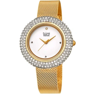 Burgi Ladies Argyle Dial Swarovski Crystal Glamor Mesh Bracelet Watch In White