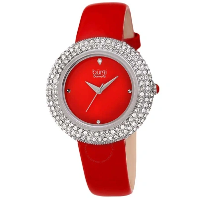 Burgi Ladies Diamond Swarovski Crystal Dial Red Leather Strap Watch