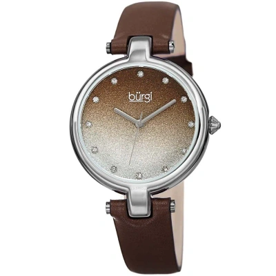 Burgi Ladies Glitter Ombre Swarovski Crystal Dial Genuine Leather Strap Watch In Brown