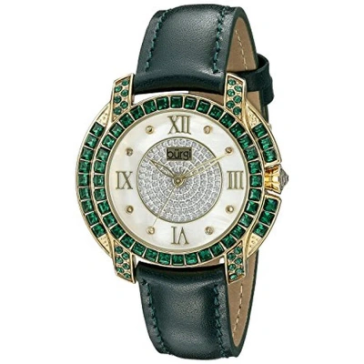 Burgi Mother Of Pearl Dial Green Crystal Ladies Watch Bur156gn In Gold Tone / Green / Mop / Mother Of Pearl / Skeleton