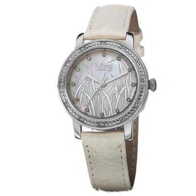 Burgi Mother Of Pearl Pattern Dial White Leather Ladies Watch Bur096ssw In Multi