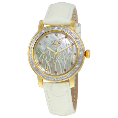 Burgi Mother Of Pearl Pattern Dial White Leather Ladies Watch Bur096ygw In Green