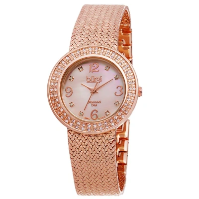 Burgi Pink Mother Of Pearl Diamond Dial Ladies Watch Bur097rg In Brass / Gold Tone / Mother Of Pearl / Pink / Rose / Rose Gold Tone