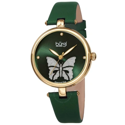 Burgi Pretty Butterfly Quartz Crystal Green Dial Ladies Watch Bur233gn