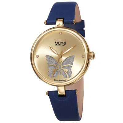 Burgi Pretty Butterfly Quartz Diamond Ladies Watch Bur233ygbu In Blue / Gold / Gold Tone