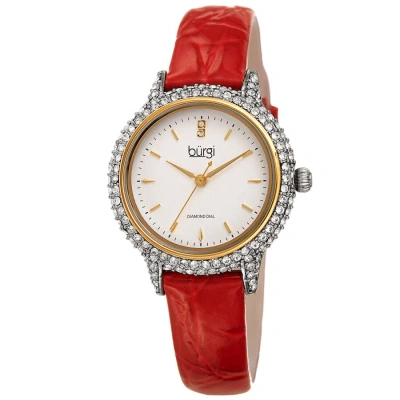 Burgi Quartz Diamond White Dial Ladies Watch Bur249rd In Red