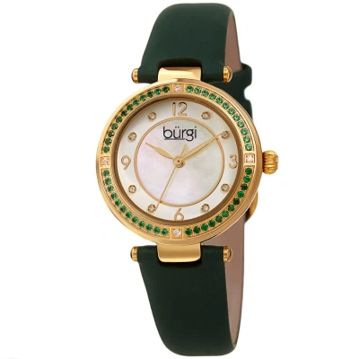 Burgi Quartz White Dial Green Leather Ladies Watch Bur251gn In Gold