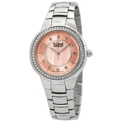 Burgi Silver-tone Steel Pink Mother Of Pearl Diamond Dial Ladies Watch Bur093pk In Gold