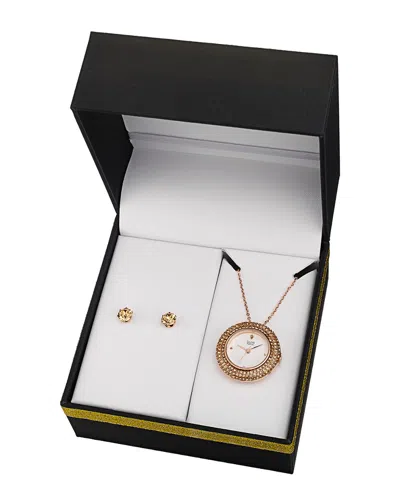 Burgi Women's Brass Watch Pendant Necklace & Studs Set