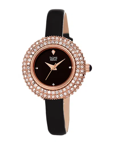 Burgi Women's Diamond Dial Swarovski Encrusted Watch In Black