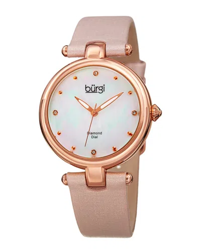 Burgi Women's Genuine Leather Diamond Watch In Gray