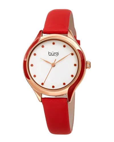 Burgi Women's Genuine Leather Watch In Red